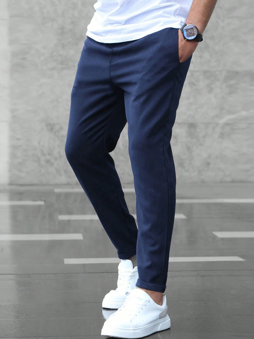Men's Casual Drawstring Trousers With Pockets Fashion Slim Fit Skinny Pencil Pants Clothing