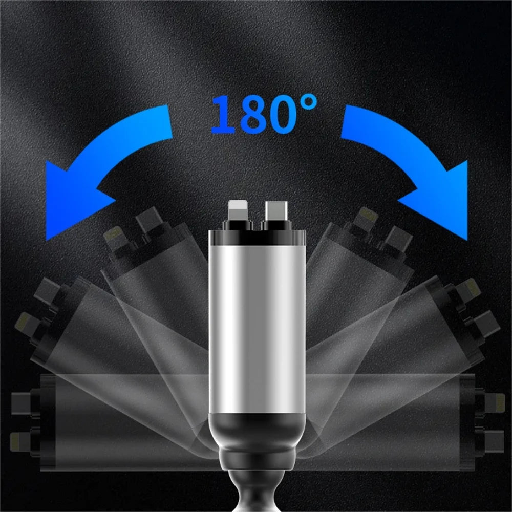 4 IN 1 120W Retractable Car Charger USB Type C Car Cigarette Lighter Fast Charger Cable For IPhone Xiaomi Huawei Samsung