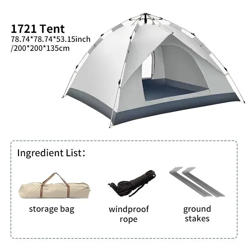 Automatic Pop-Up Camping Tent, 3–4 Person, Rain & Sunproof