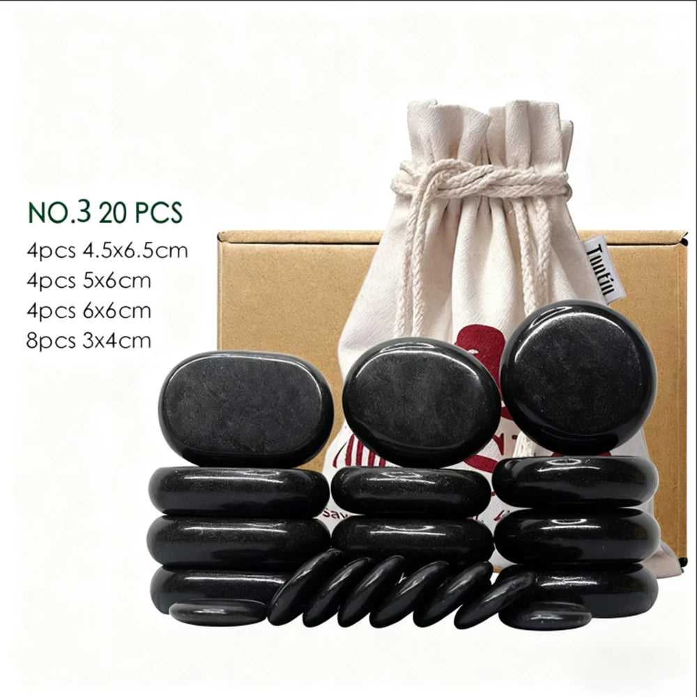 Tontin 20pcs/set Stone Massage Set Box Relieve Stress Back Pain Health Care Lava Basalt round massage tool Stones