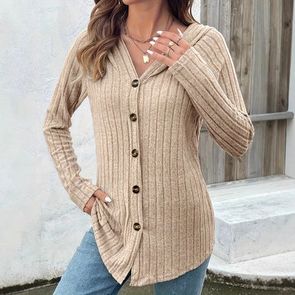 Women's Fashionable Buttoned Waist-cinching Long Sleeve Top Jacket