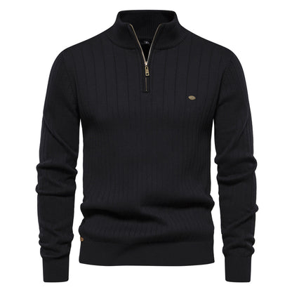 Half-zipper Pullover Sweater Men's Fashion Casual Stand Collar Long-sleeved Knitted Tops Fall Winter Clothing