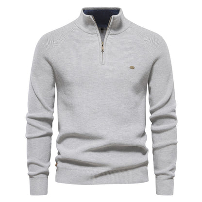Men's Zipper Stand Collar Knitted Sweater Fashion Slim Solid Color Long Sleeve Half Turtleneck Top Men's Clothing