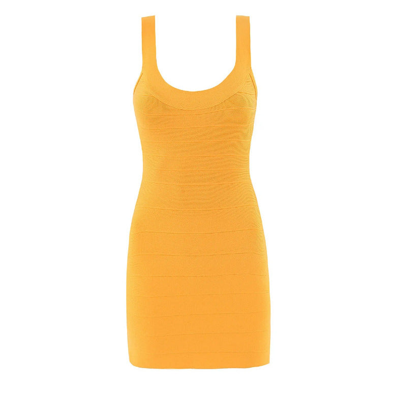 Women's Summer Solid-Color Stretchy Suspender Dress