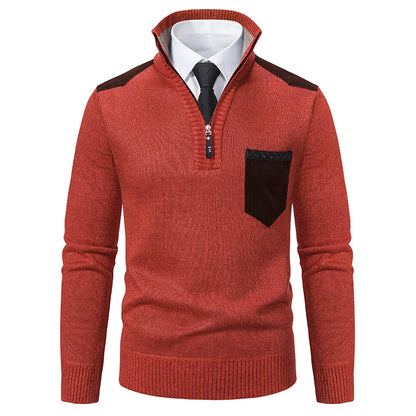 Pullover Men Sweater Thick Polo Shirts Korean Half Zipper Cold Blouse Stand Collar Autumn Winter Outerwear Luxury Cloth
