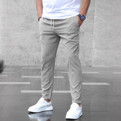 Men's Casual Drawstring Trousers With Pockets Fashion Slim Fit  Skinny Pencil Pants Clothing