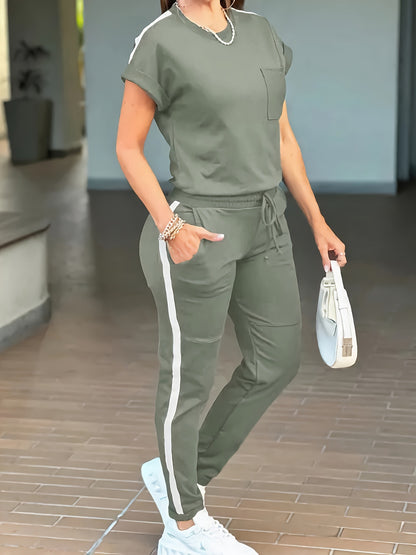 Women's Solid-Color Two-Piece Sports And Leisure Suit