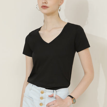 New Women's 100 Cotton V-neck Short-sleeve Top