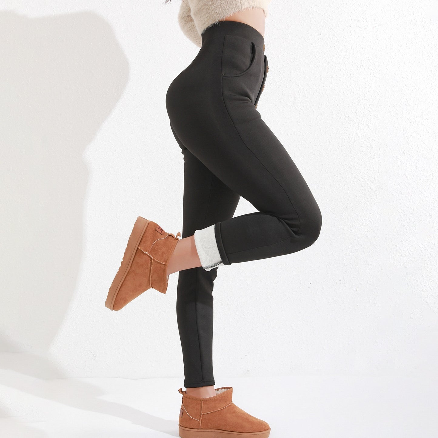 Women's Thick Leggings High Waist Button Casual