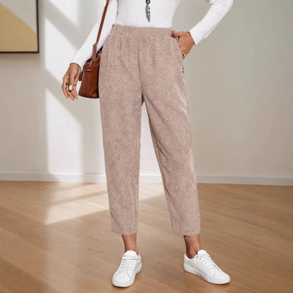 Corduroy Pocket High-waist Solid Color Straight Casual Pants