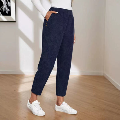 Corduroy Pocket High-waist Solid Color Straight Casual Pants