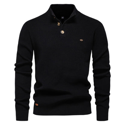 Men's Zipper Stand Collar Knitted Sweater Fashion Slim Solid Color Long Sleeve Half Turtleneck Top Men's Clothing