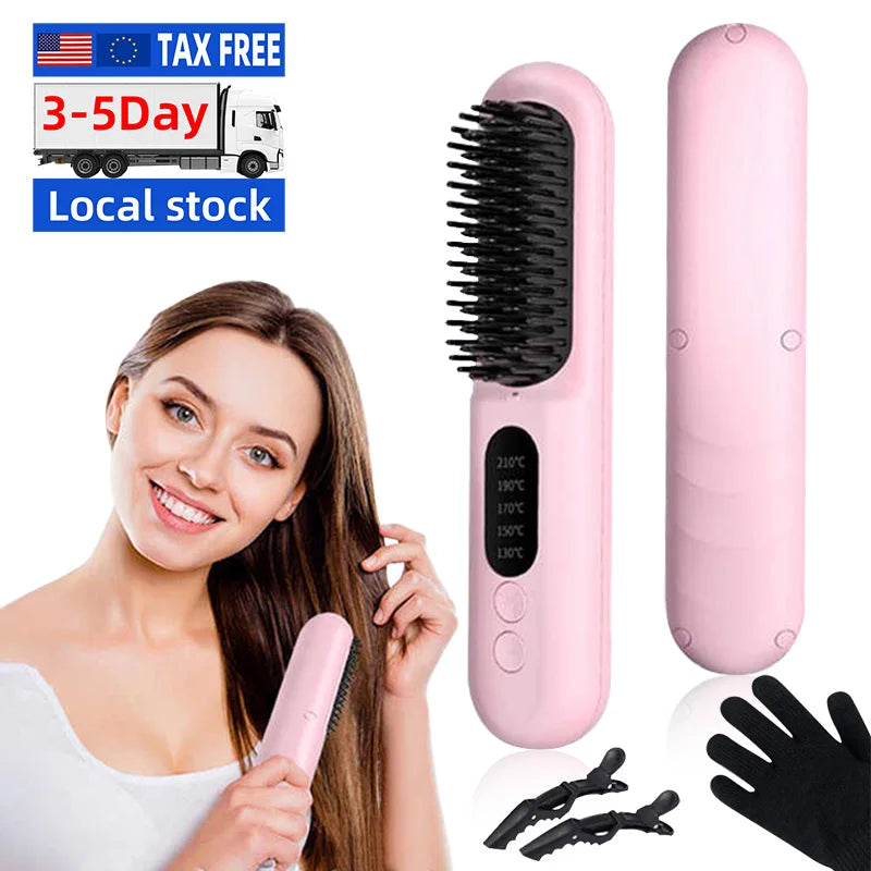 Us Warehouse Products Rechargeable Hot Comb Hair Straightener Hot Comb Electric Hair Straightener With Custom Logo - Temfuly