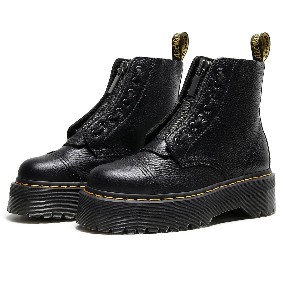 Women Boots Genuine Leather Platform Boots Motorcycle Shoes Front Zipper Optical Soles Fashion Sexy Punk Men Winter Boots 35-44