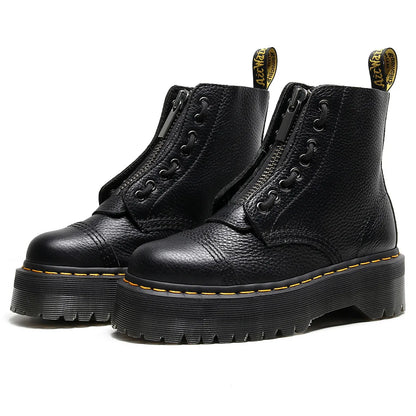 Women Boots Genuine Leather Platform Boots Motorcycle Shoes Front Zipper Optical Soles Fashion Sexy Punk Men Winter Boots 35-44