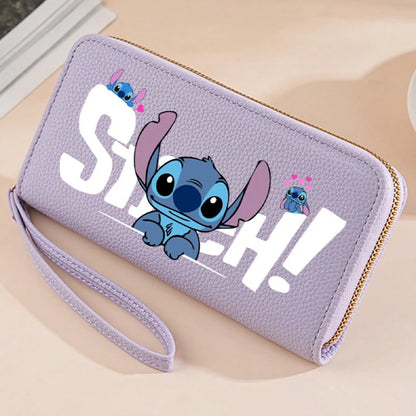 Stitch Long Zip Wallet with Stitch Print & Wrist Strap, Multi-Card Cute Cartoon Pattern Soft Texture Wallet for Women, 4 Colors