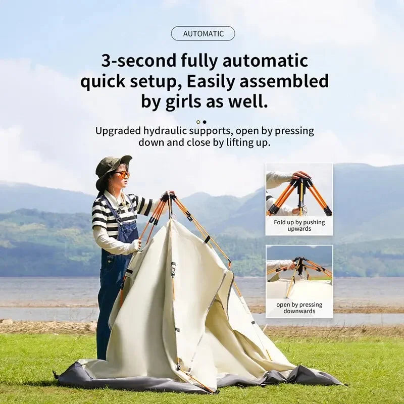 Automatic Pop-Up Camping Tent, 3–4 Person, Rain & Sunproof