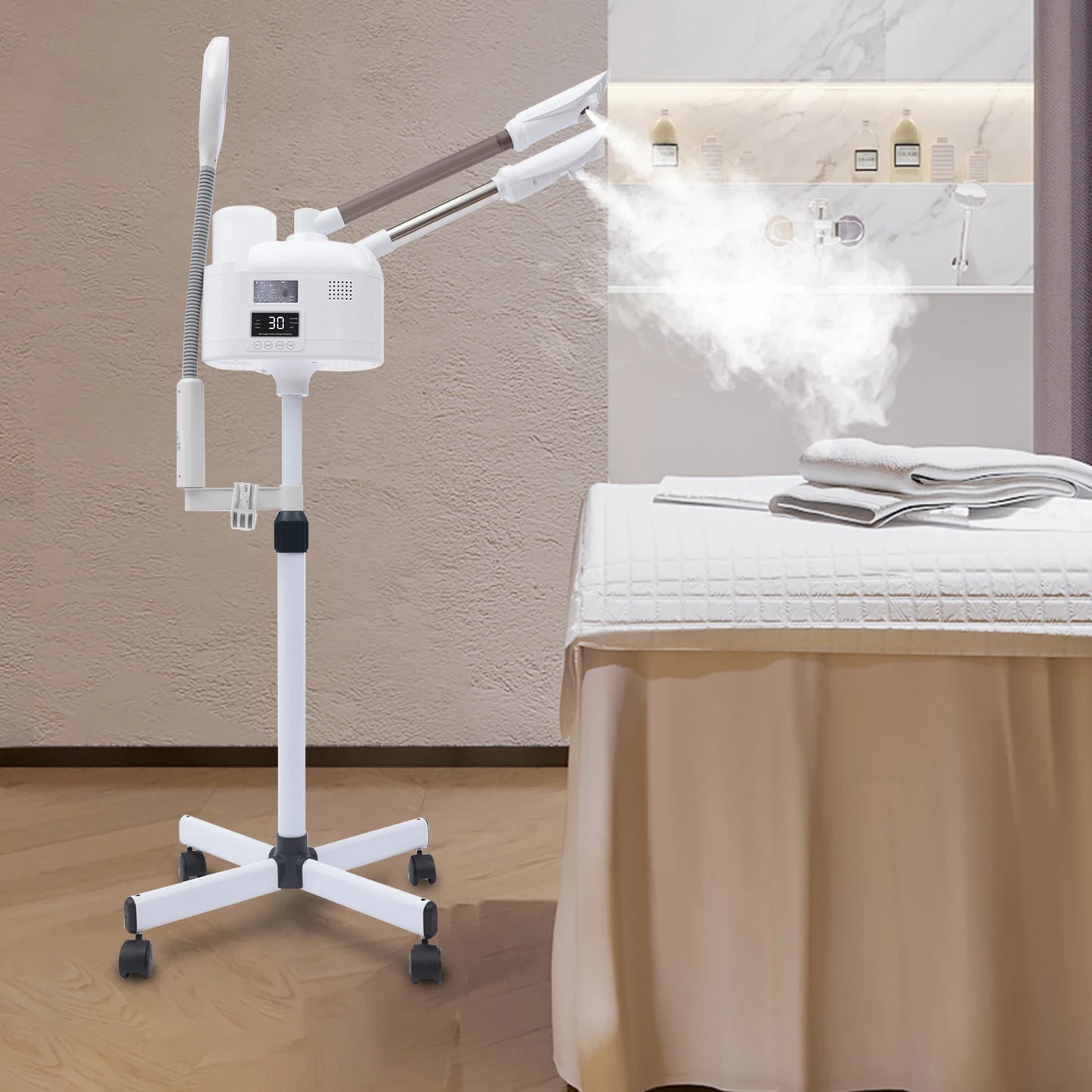 3-in-1 Facial Steamer Beautician Steamer Deep Cleaning w/Hot and Cold Nozzle LED Magnifying Lamp Beauty Salon Spa