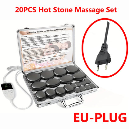 HOT STONE MASSAGE SET WITH TEMPERATURE ADJUSTMENT - Hot Stone Massage Set with Heater, Professional Spa Massage Tool - For Neck,