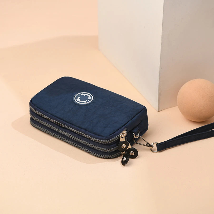 Fashion Solid Color Triple Zipper Large Capacity Ladies Clutch Wallet Travel Portable Popular Zipper Coin Purse Phone Wallet