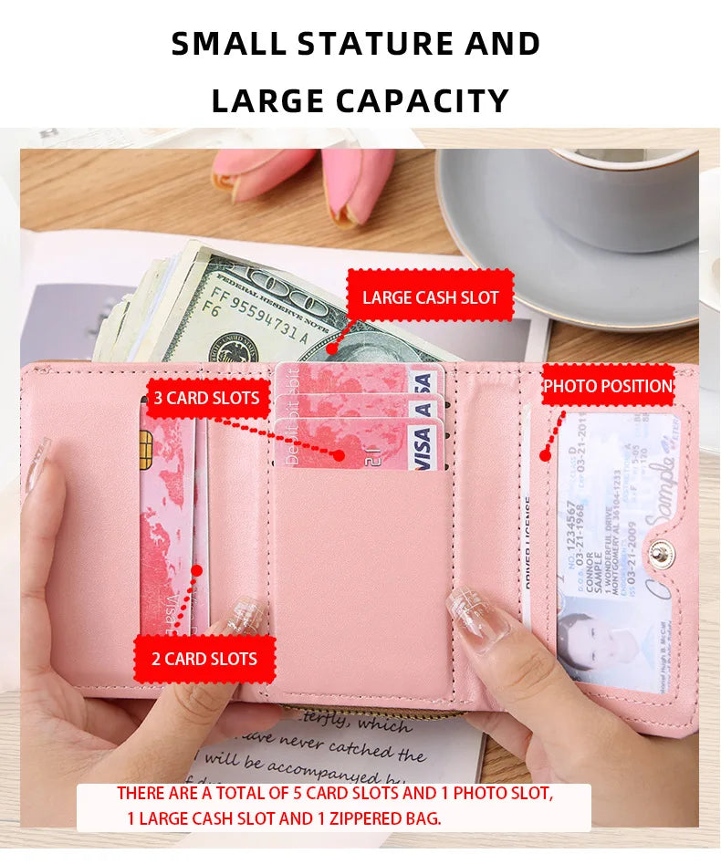 Women's Short Embroidered Love Zero Wallet Zipper Buckle Large Capacity Card Bag Versatile Fashion Simple