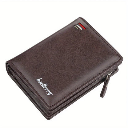 New Men PU Leather Short Wallet with Zipper Coin Pocket Vintage Big Capacity Male Short Money Purse Card Holder