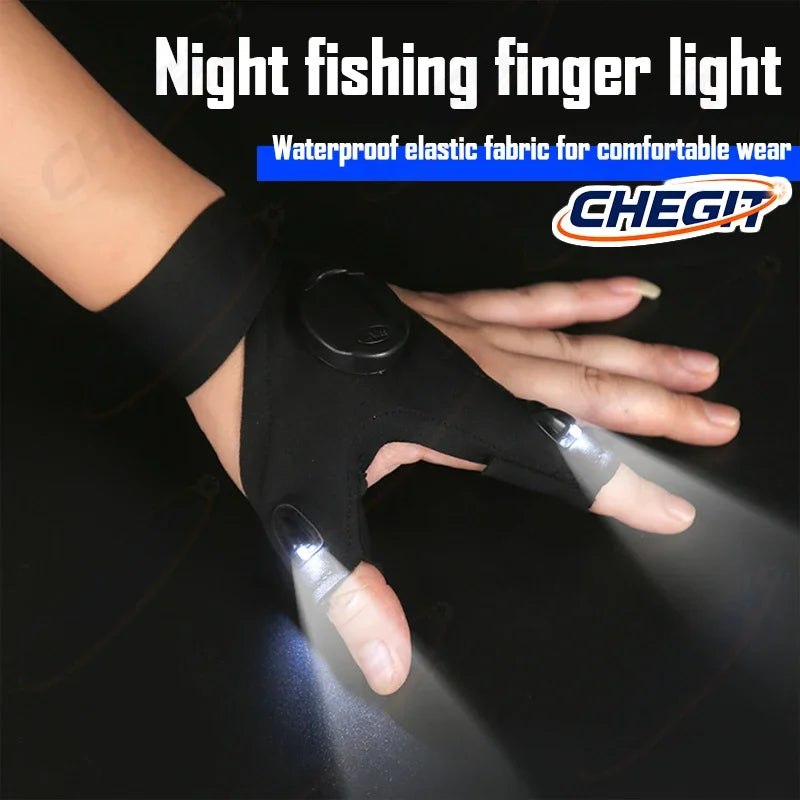 LED Half Finger Glove for Men Women Outdoor Waterproof Night Fishing Bait Cycling Running Flashlight Automotive Inspection Light