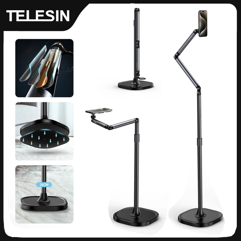TELESIN Magnetic Mobile Phone Floor Stand Cantilever Live Broadcast Tablet Bracket Lifting Bracket Universal Mobile Phone Holder