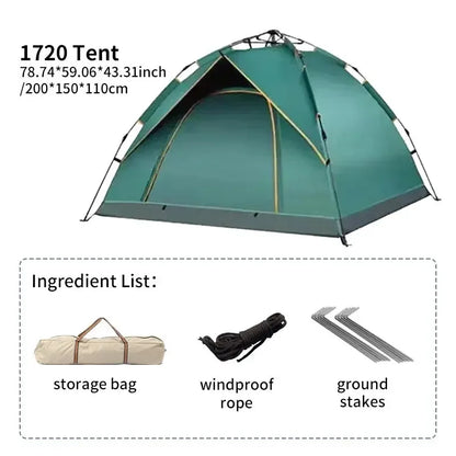 Automatic Pop-Up Camping Tent, 3–4 Person, Rain & Sunproof