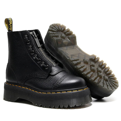 Women Boots Genuine Leather Platform Boots Motorcycle Shoes Front Zipper Optical Soles Fashion Sexy Punk Men Winter Boots 35-44