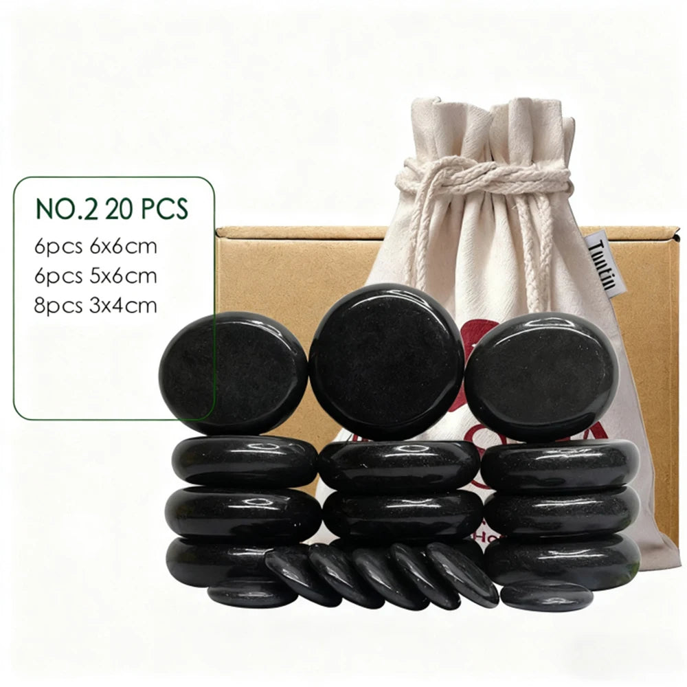 Tontin 20pcs/set  Stone Massage Set  Box Relieve Stress Back Pain Health Care Lava Basalt round massage tool Stones