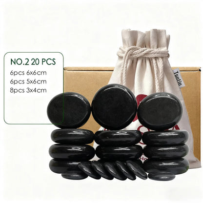 Tontin 20pcs/set  Stone Massage Set  Box Relieve Stress Back Pain Health Care Lava Basalt round massage tool Stones