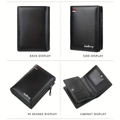 New Men PU Leather Short Wallet with Zipper Coin Pocket Vintage Big Capacity Male Short Money Purse Card Holder