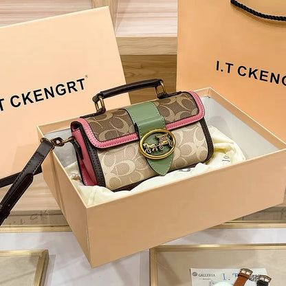 New minimalist and fashionable small handbag, contrasting color women's bag, high-end carriage crossbody bag, portable box bag