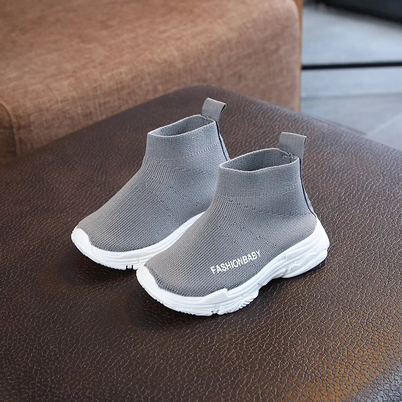 Children's Shoes Spring and Fall Four Seasons Paragraph Boys and Girls Fly Weaving Breathable Mesh High-Top Elastic Socks Shoes