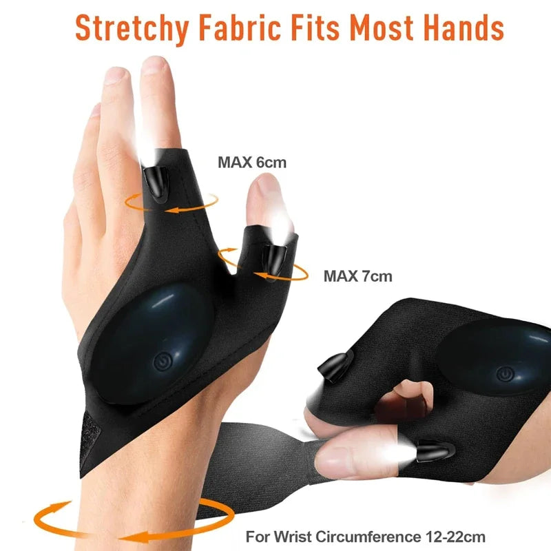 LED Half Finger Glove for Men Women Outdoor Waterproof Night Fishing Bait Cycling Running Flashlight Automotive Inspection Light