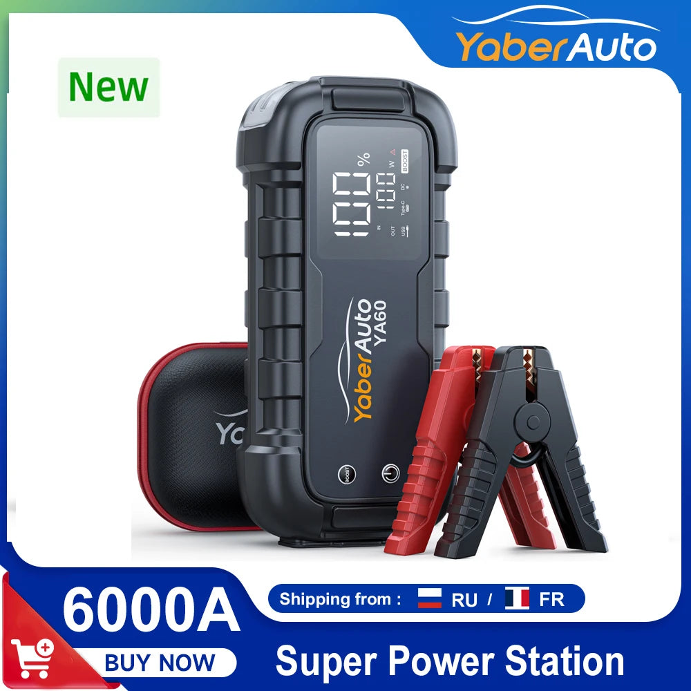 6000A Jump Starter 150W DC Car Battery PD45W Charger 3.3 LED Screen 600 Lumens Flashlight Battery Charger Super Starting Device