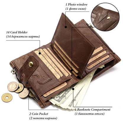 HUMERPAUL Retro Wallet for Men RFID Genuine Leather Hasp Zipper Card Holder Coin Purse Short Bifold Men Women Portomonee