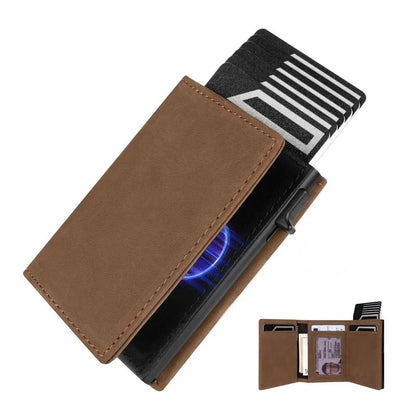 YATBEST Men's RFID Anti-Theft Three Fold Wallet Ultra-Thin with Zipper Coin Pocket Credit Card Clip Brush Anti-Magnetic Card Bag
