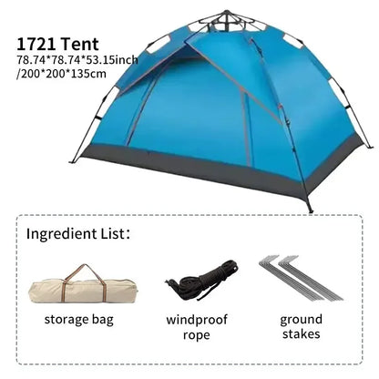 Automatic Pop-Up Camping Tent, 3–4 Person, Rain & Sunproof