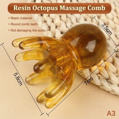 Resin Octopus Comb Head Massager Meridian Scraping Scalp Massage Brush Acupuncture SPA Gua Sha Health Massage Tool