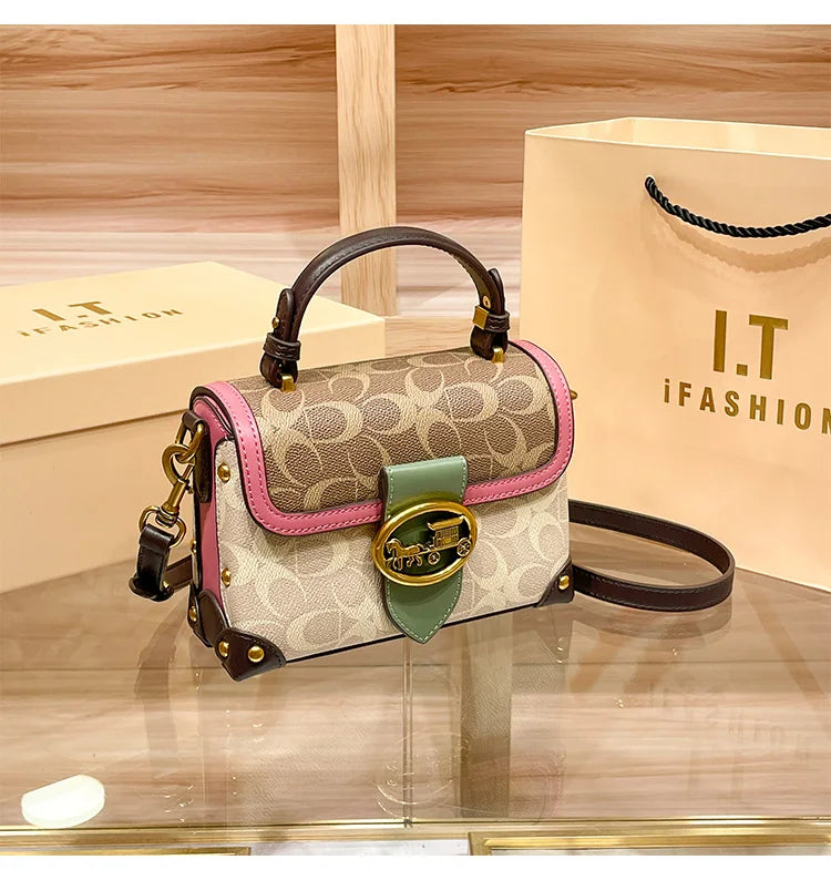 New minimalist and fashionable small handbag, contrasting color women's bag, high-end carriage crossbody bag, portable box bag