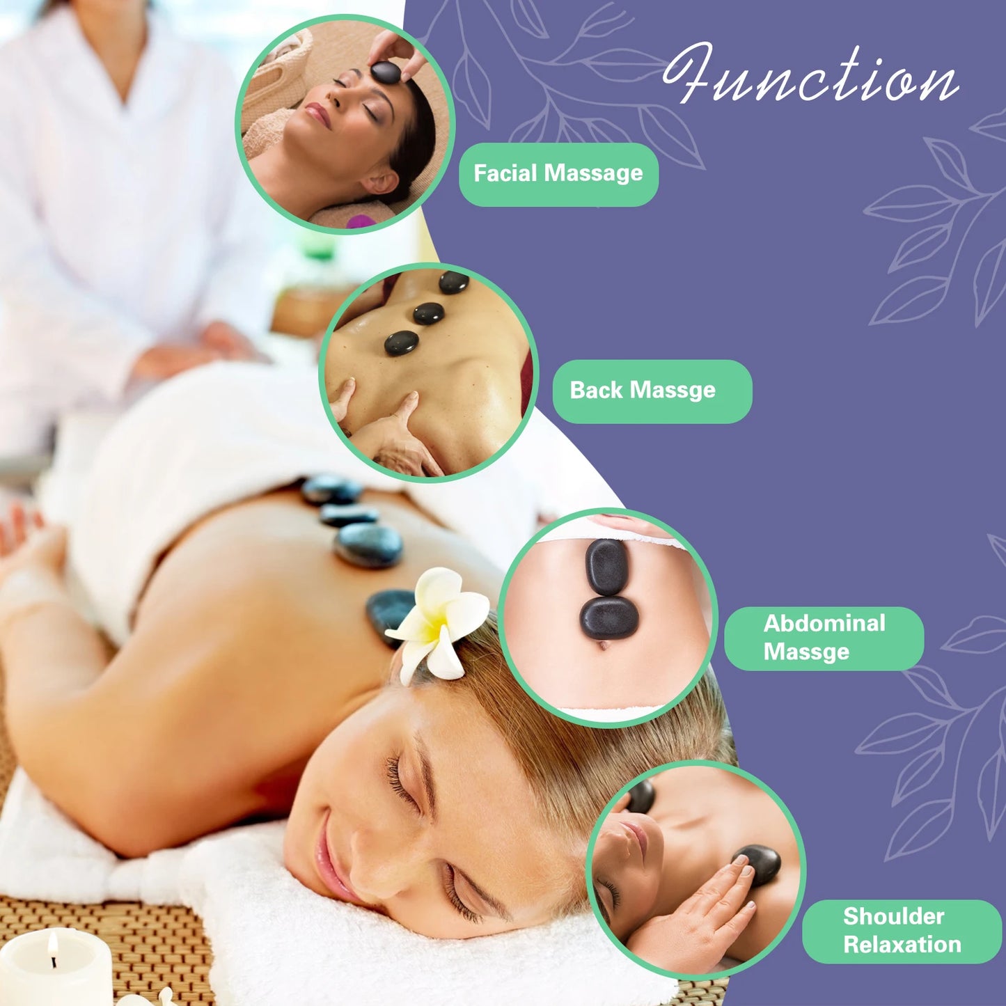 HOT STONE MASSAGE SET WITH TEMPERATURE ADJUSTMENT - Hot Stone Massage Set with Heater, Professional Spa Massage Tool - For Neck,