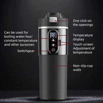 12V/24V 500ML Electric Heating Cup Kettle 304Stainless Steel Water Heater Bottle Auto Shut Off Fast Boiling Cup For Travel Car