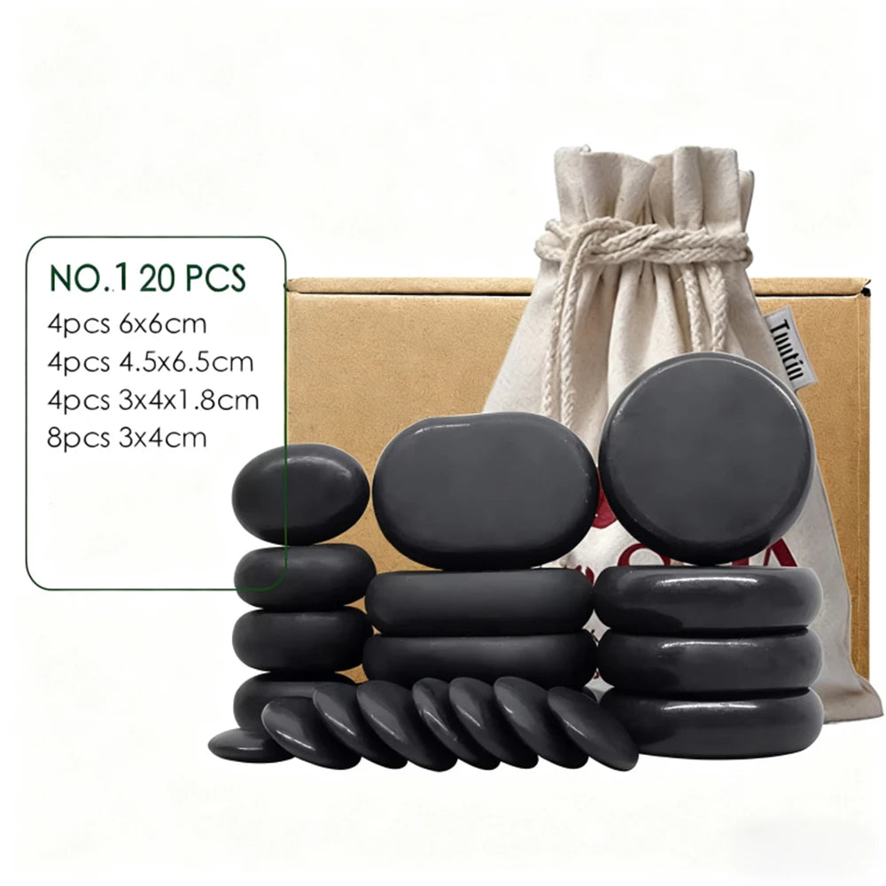 Tontin 20pcs/set  Stone Massage Set  Box Relieve Stress Back Pain Health Care Lava Basalt round massage tool Stones