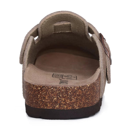 Comwarm Fashion Men's Suede Mules Slippers New Women Clogs Cork Insole Sandals With Arch Support Outdoor Beach Slides Home Shoes