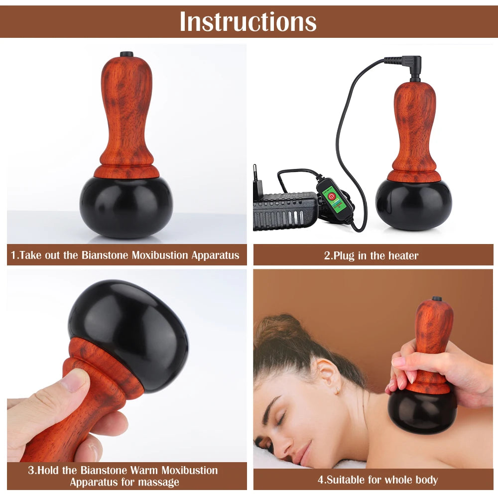 Hot Stone Scraping Vibration Massager Relax Muscles Warm Moxibustion Guasha Spa Therapy Bianstone Massage Relaxation Tool