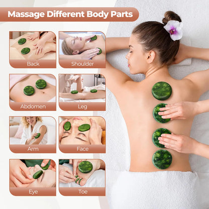10pcs Olive green natural stone, used as a professional spa/home body relaxation massage tool.
