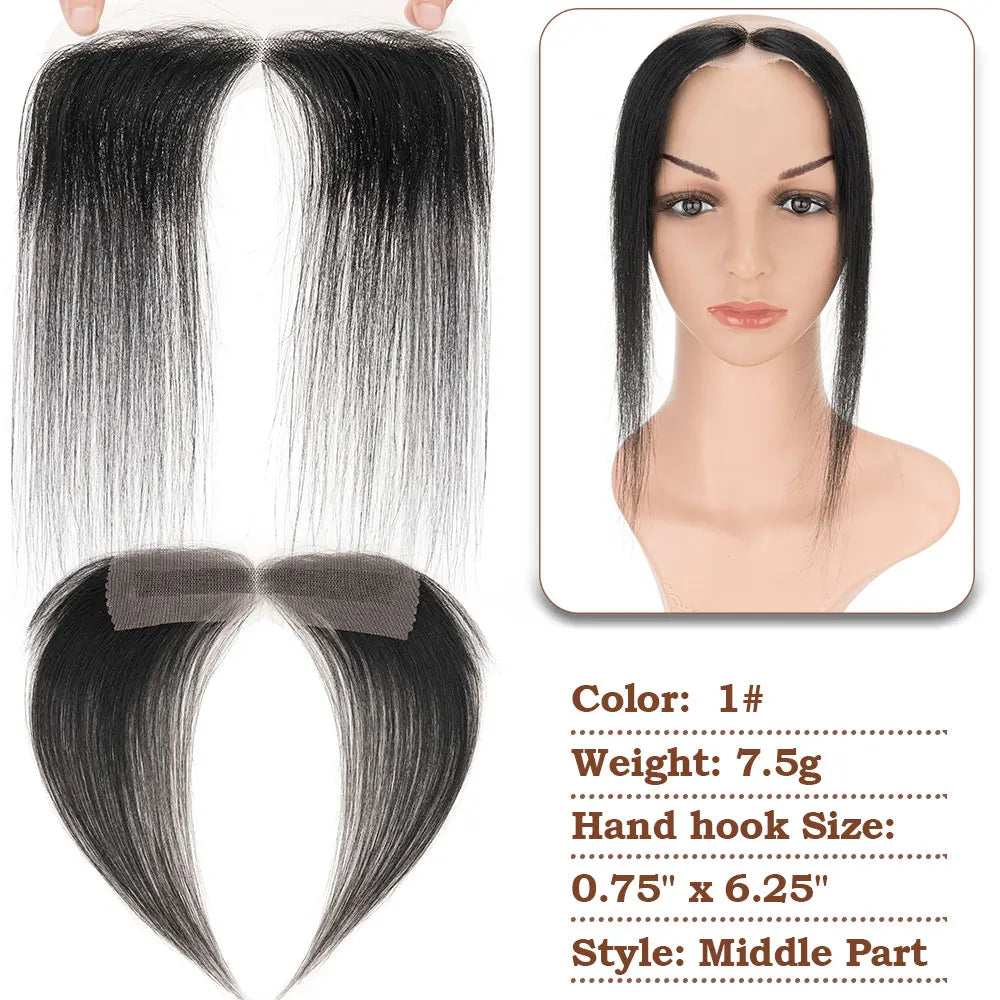 SEGO Natural Human Hair Full Lace Hand-Tied Front Hairline Topper For Women Hair Patches Add Hair Volume 10" Straight Hairpieces