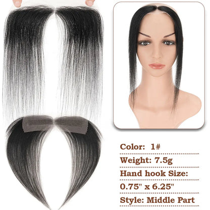 SEGO Natural Human Hair Full Lace Hand-Tied Front Hairline Topper For Women Hair Patches Add Hair Volume 10" Straight Hairpieces